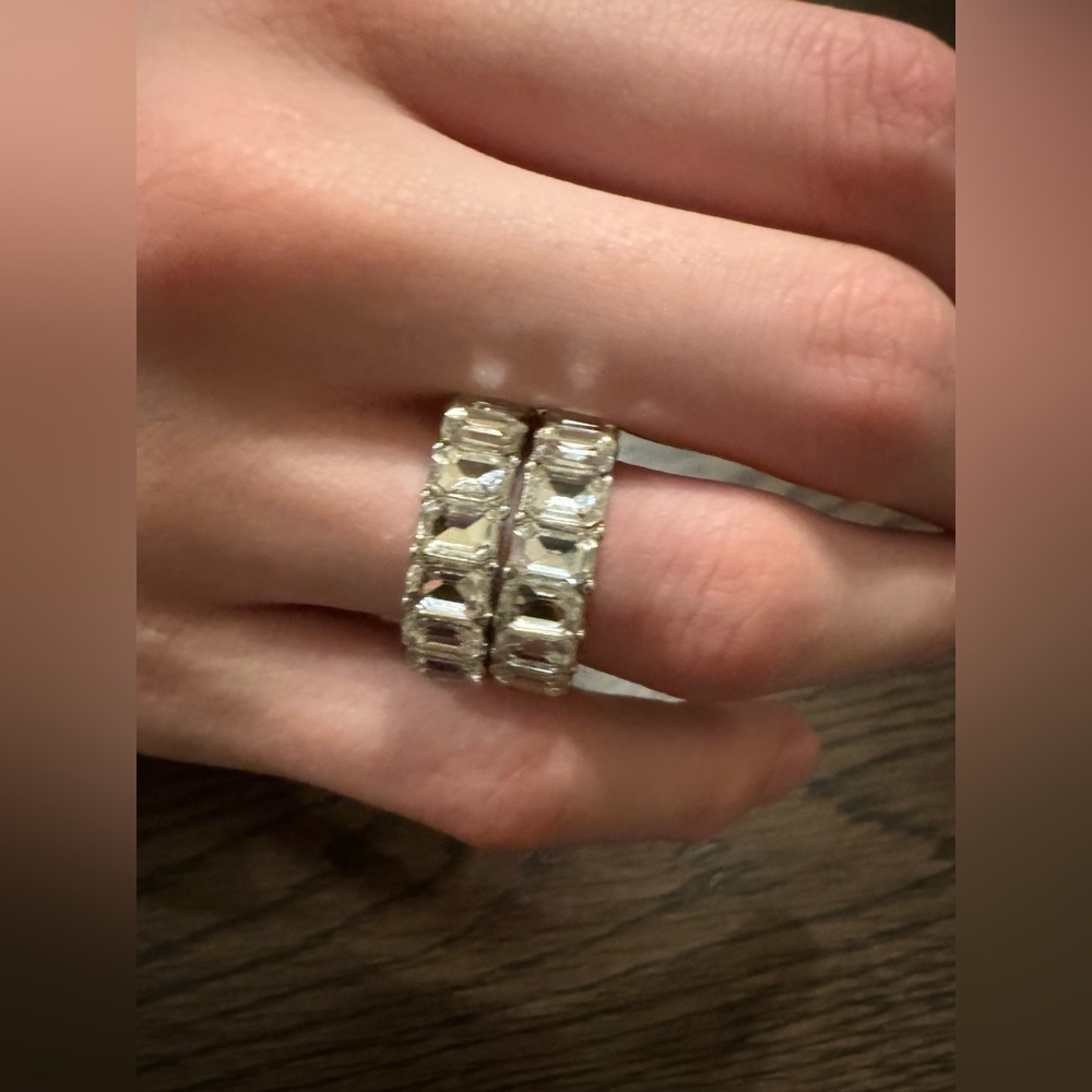 2 Rings Crystal Bar Link Eternity - 2 Separate Bands Silver-Tone NWOT Nordstrom